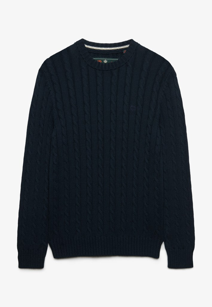 SUPERDRY COTTON CABLE KNIT CREW - NAVY