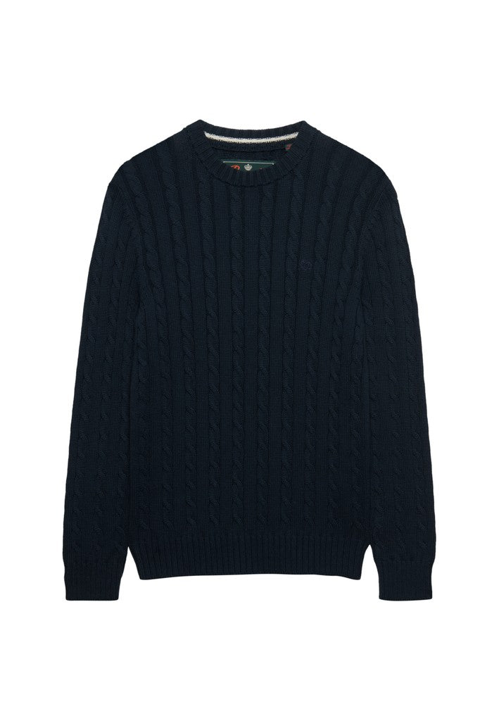 SUPERDRY COTTON CABLE KNIT CREW - NAVY