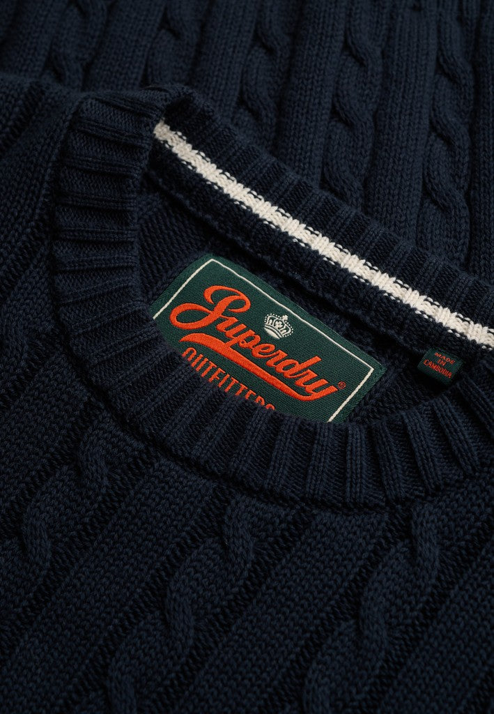 SUPERDRY COTTON CABLE KNIT CREW - NAVY