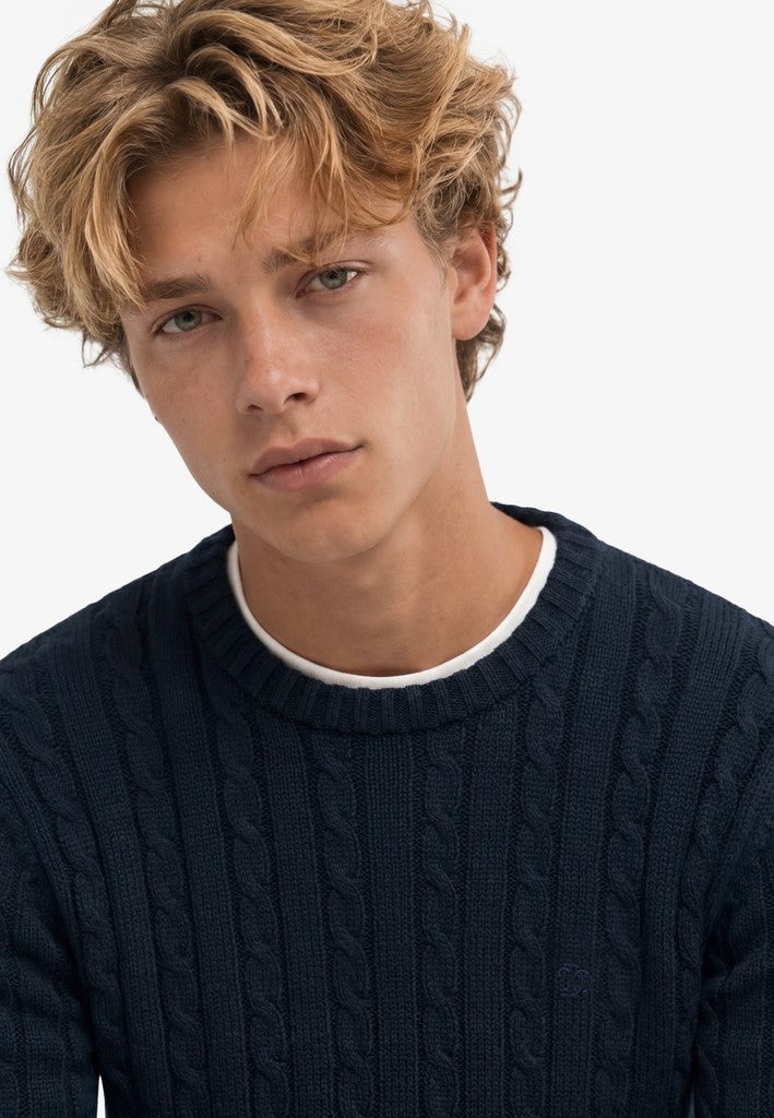 SUPERDRY COTTON CABLE KNIT CREW - NAVY