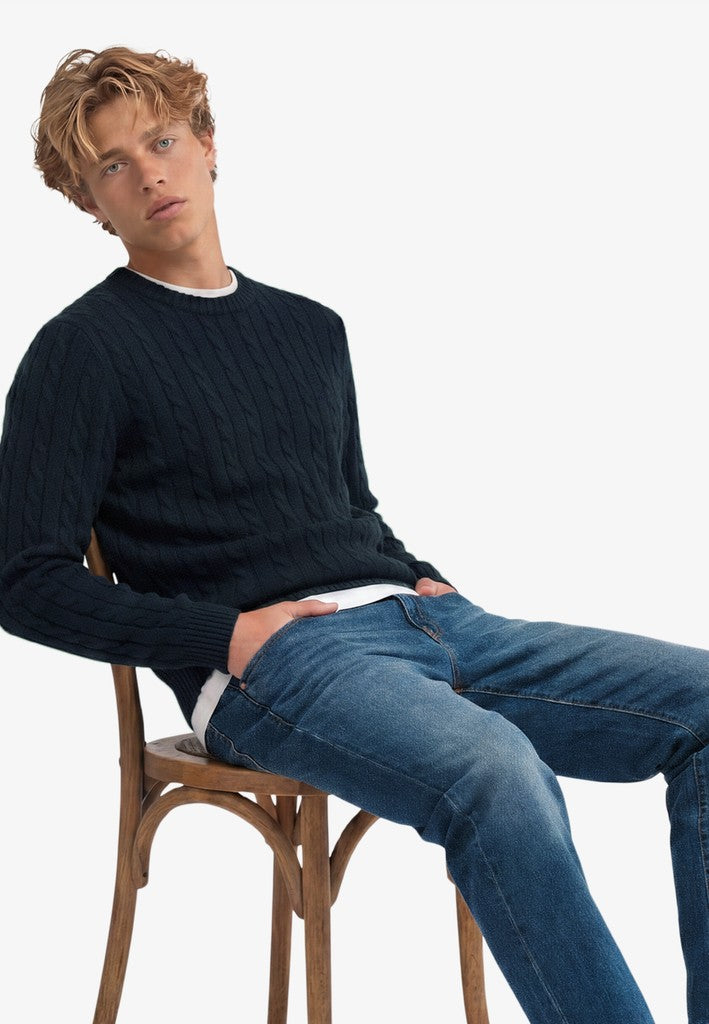 SUPERDRY COTTON CABLE KNIT CREW - NAVY