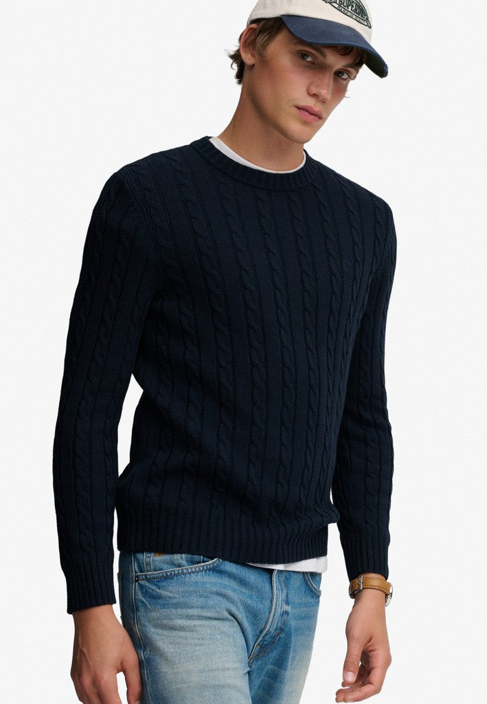 SUPERDRY COTTON CABLE KNIT CREW - NAVY