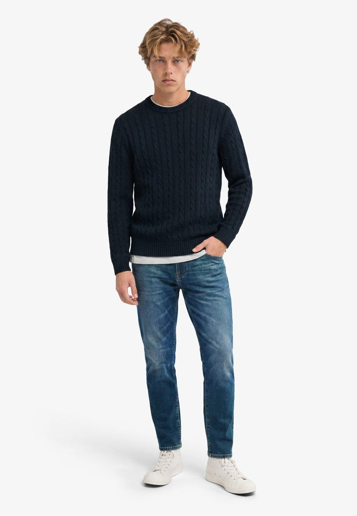 SUPERDRY COTTON CABLE KNIT CREW - NAVY
