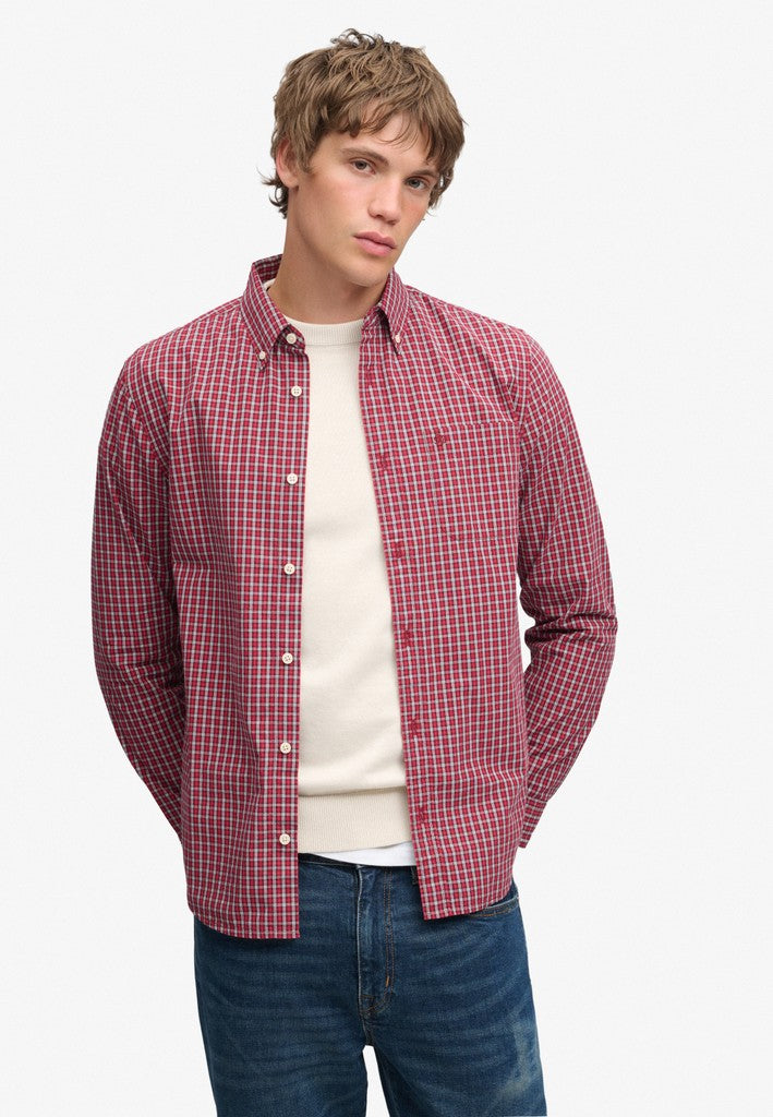 SUPERDRY PREPPY POPLIN LS SHIRT - GLEN RED