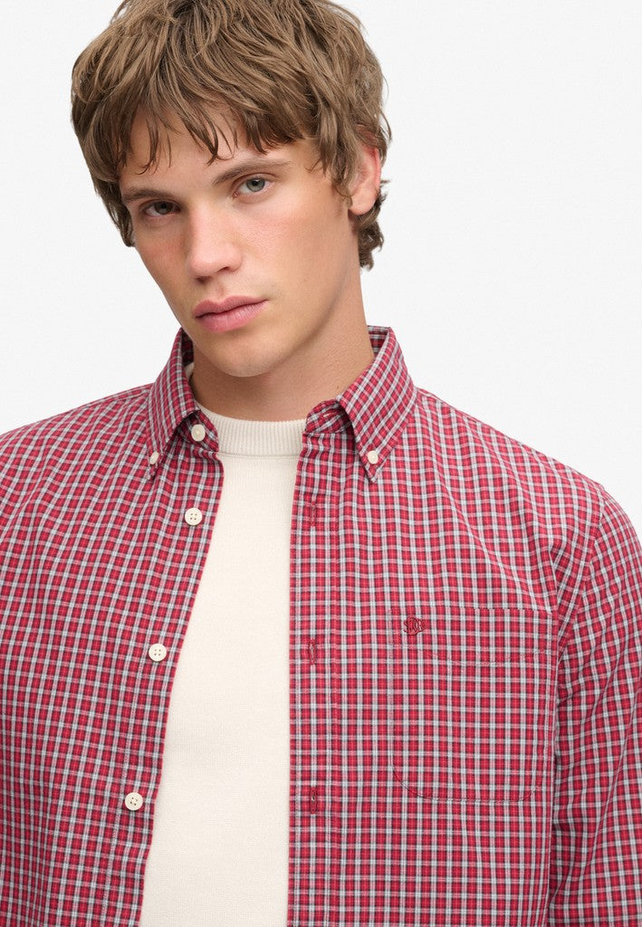 SUPERDRY PREPPY POPLIN LS SHIRT - GLEN RED