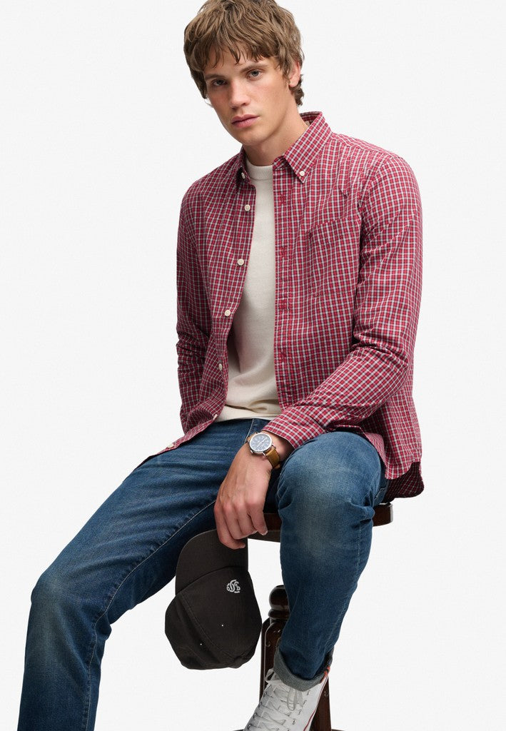 SUPERDRY PREPPY POPLIN LS SHIRT - GLEN RED