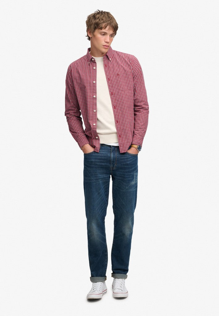 SUPERDRY PREPPY POPLIN LS SHIRT - GLEN RED
