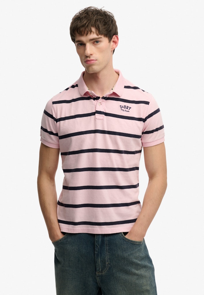 SUPERDRY STRIPE JERSEY POLO - PINK NAVY