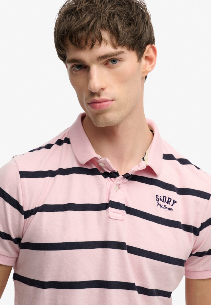 SUPERDRY STRIPE JERSEY POLO - PINK NAVY