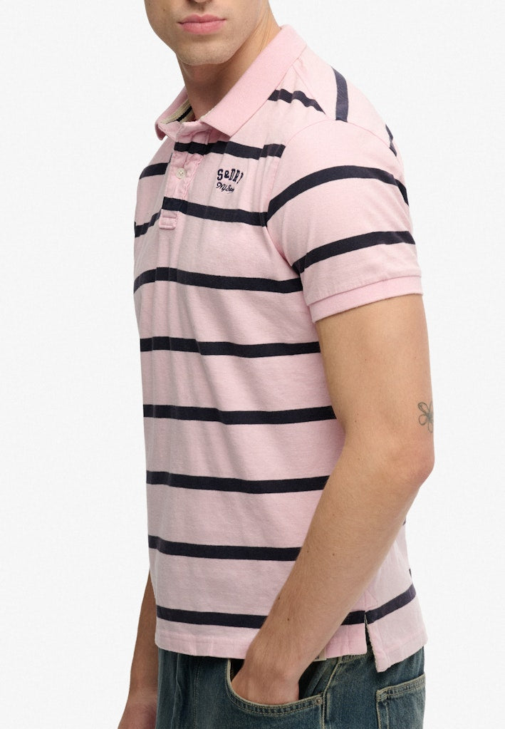 SUPERDRY STRIPE JERSEY POLO - PINK NAVY