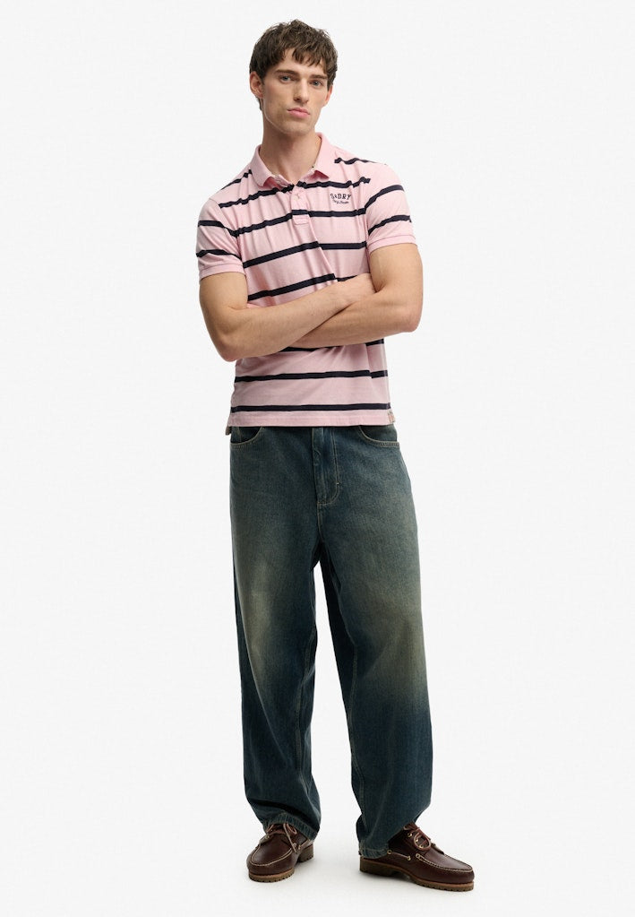 SUPERDRY STRIPE JERSEY POLO - PINK NAVY