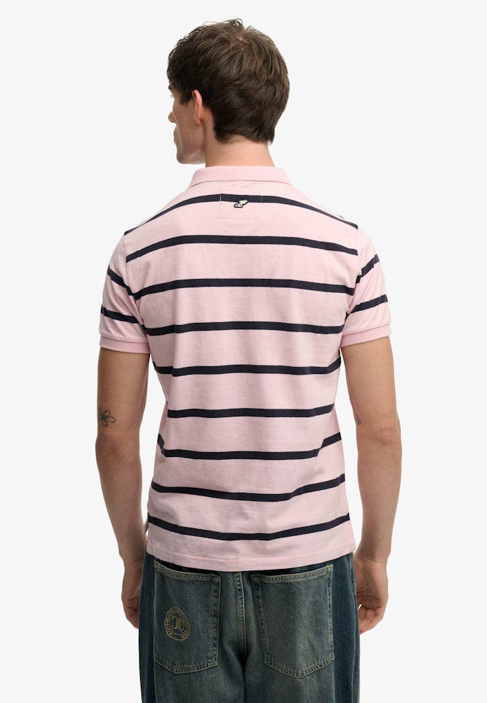 SUPERDRY STRIPE JERSEY POLO - PINK NAVY
