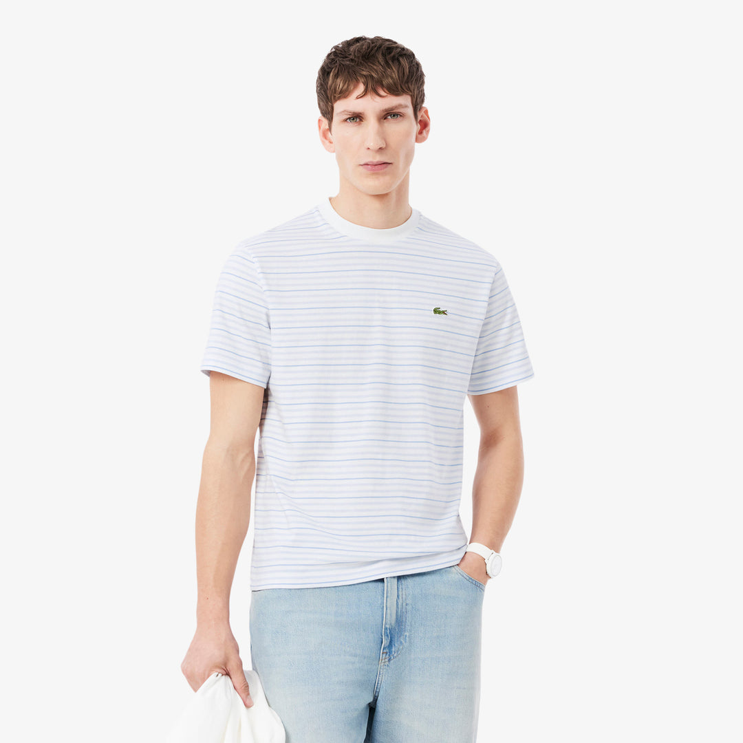 LACOSTE STRIPED COTTON TEE - BLUE/WHITE