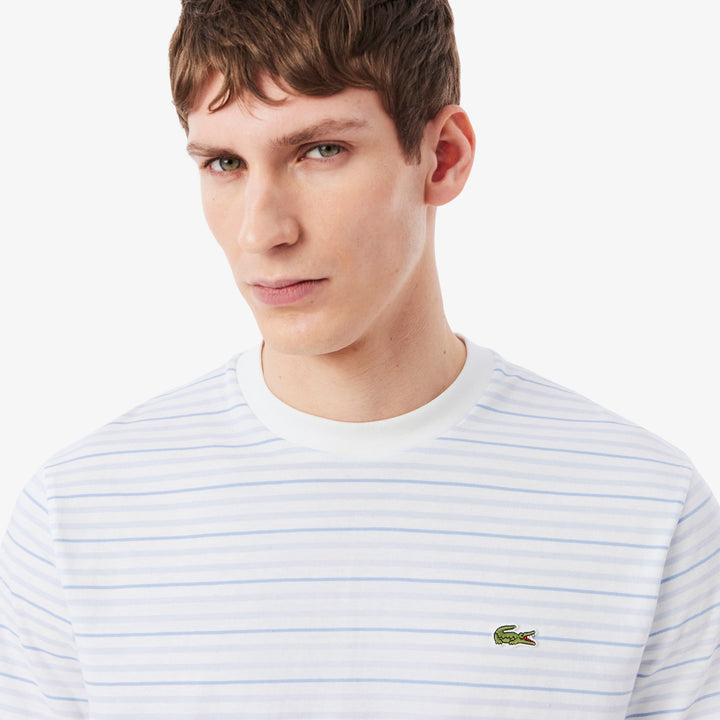 LACOSTE STRIPED COTTON TEE - BLUE/WHITE