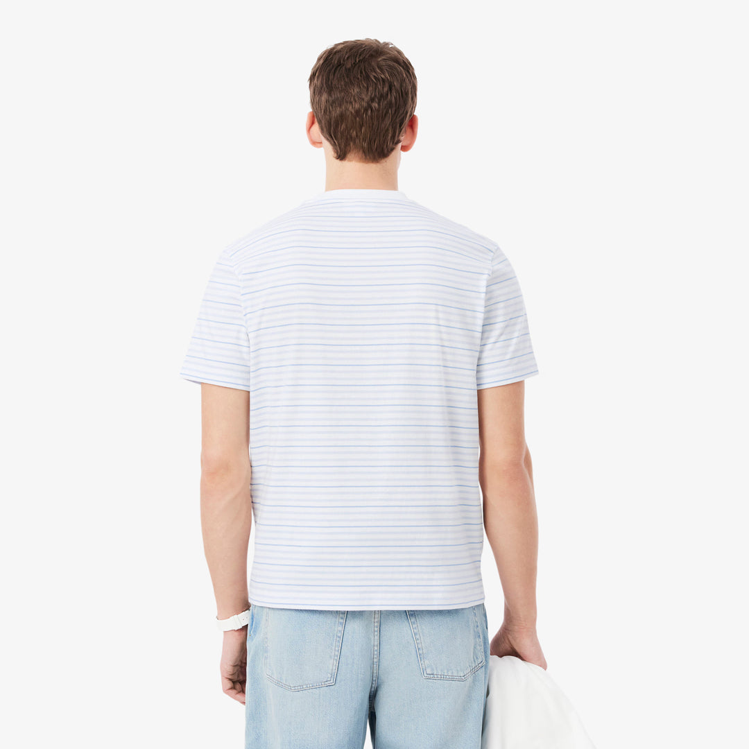 LACOSTE STRIPED COTTON TEE - BLUE/WHITE