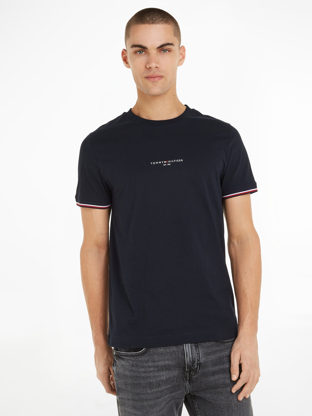 TH TOMMY LOGO TIPPED TEE - NAVY