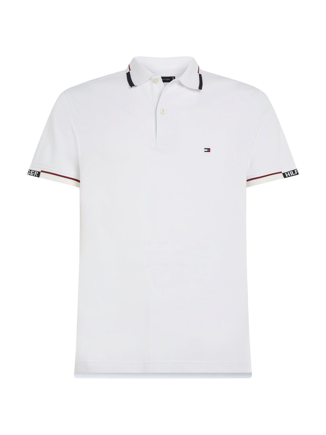 TH HILFIGER CUFF SLIM FIT POLO - WHITE