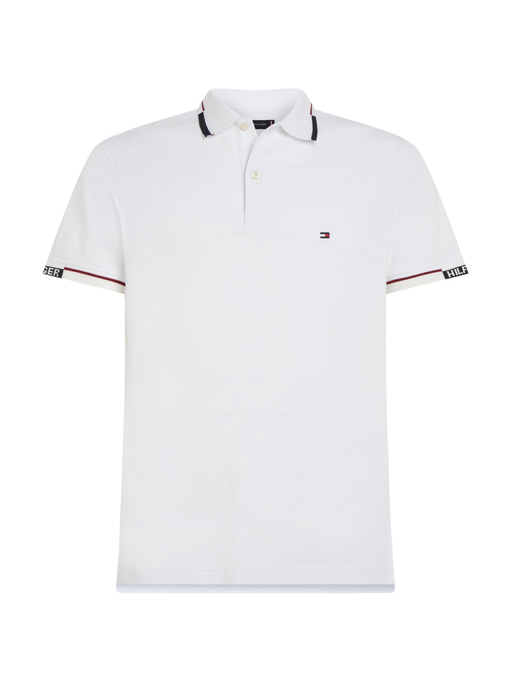 TH HILFIGER CUFF SLIM FIT POLO - WHITE