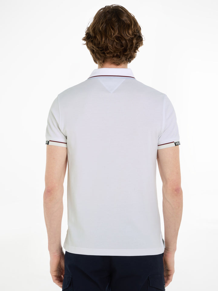 TH HILFIGER CUFF SLIM FIT POLO - WHITE