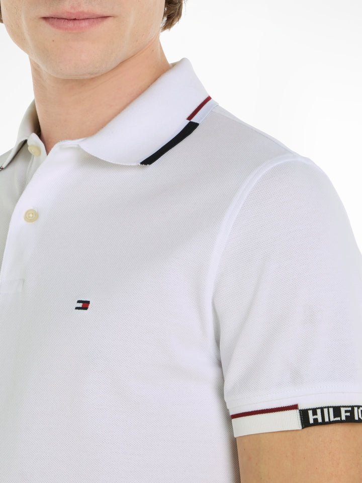 TH HILFIGER CUFF SLIM FIT POLO - WHITE