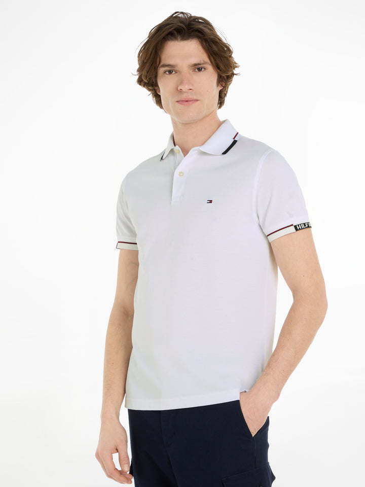 TH HILFIGER CUFF SLIM FIT POLO - WHITE