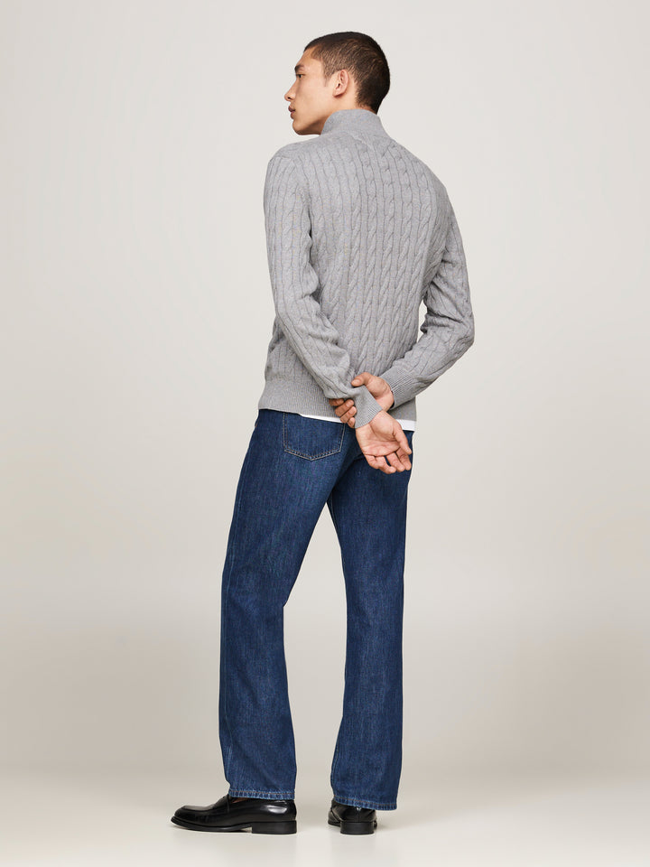 TH CLASSIC COTTON CABLE ZIP MOCK - GREY