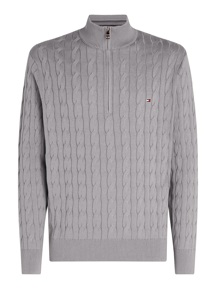 TH CLASSIC COTTON CABLE ZIP MOCK - GREY