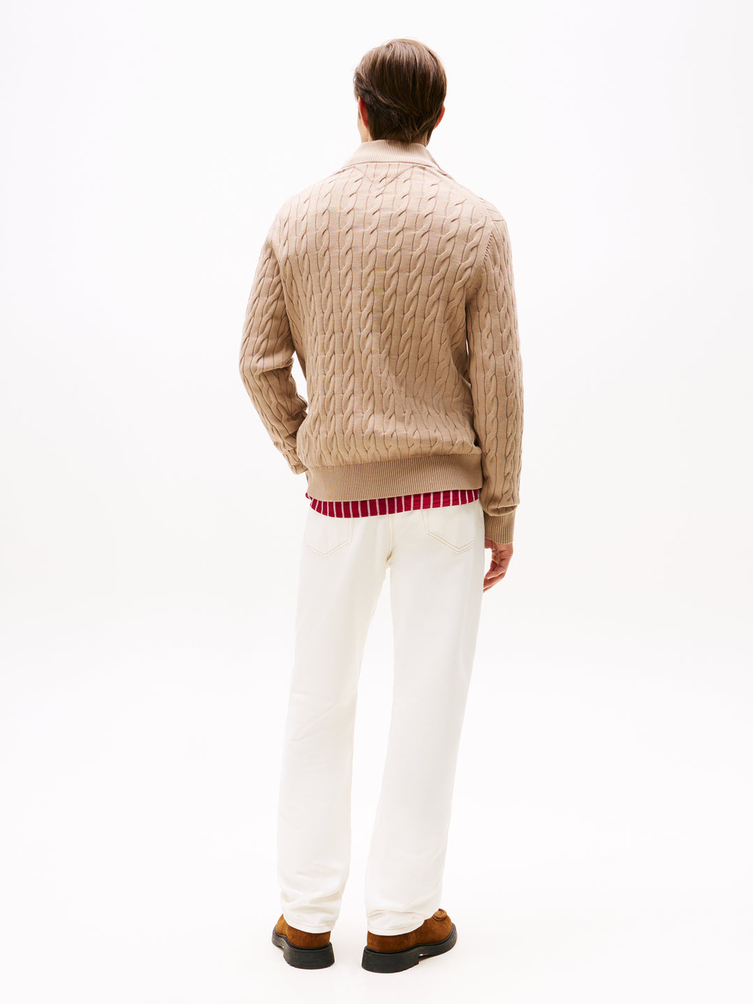 TH CLASSIC COTTON CABLE ZIP MOCK - TAUPE