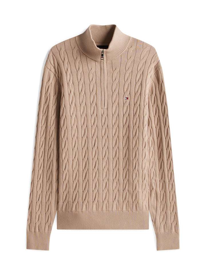 TH CLASSIC COTTON CABLE ZIP MOCK - TAUPE
