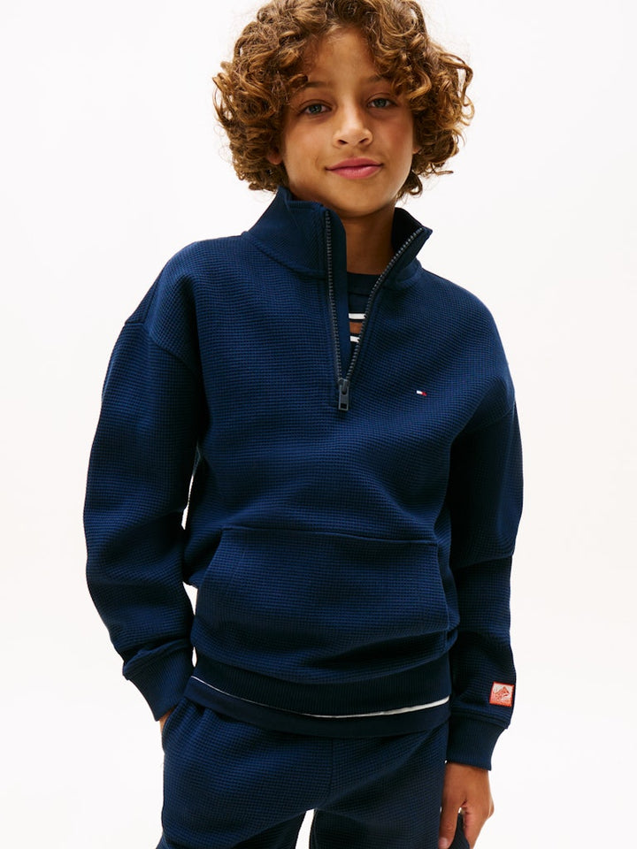 TH BOYS TEXTURE HALF ZIP SWEATSHIRT - NAVY