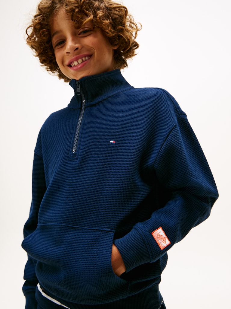TH BOYS TEXTURE HALF ZIP SWEATSHIRT - NAVY