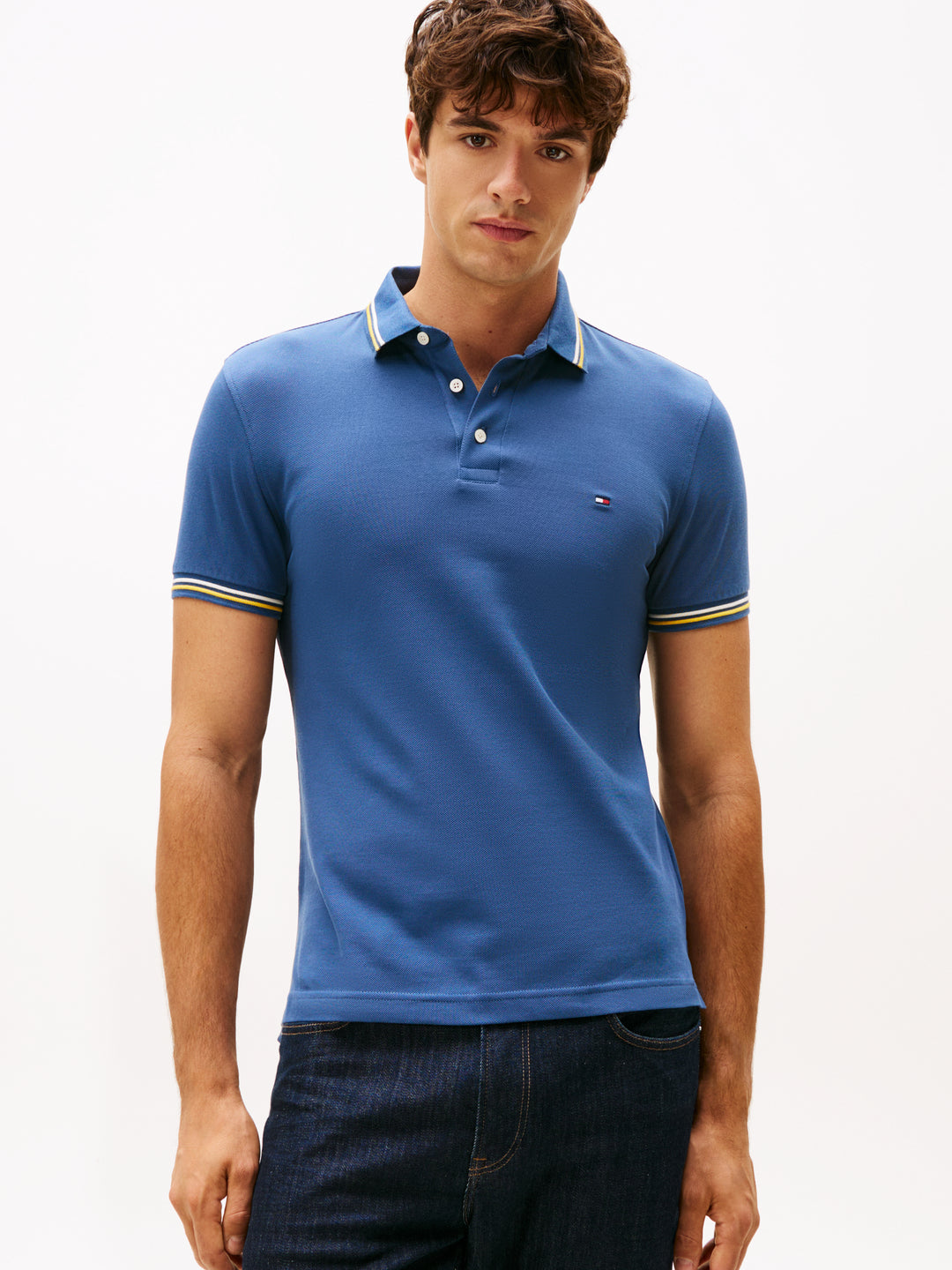 TH TIPPED SLIM FIT SEASONAL POLO - AEGEAN SEA