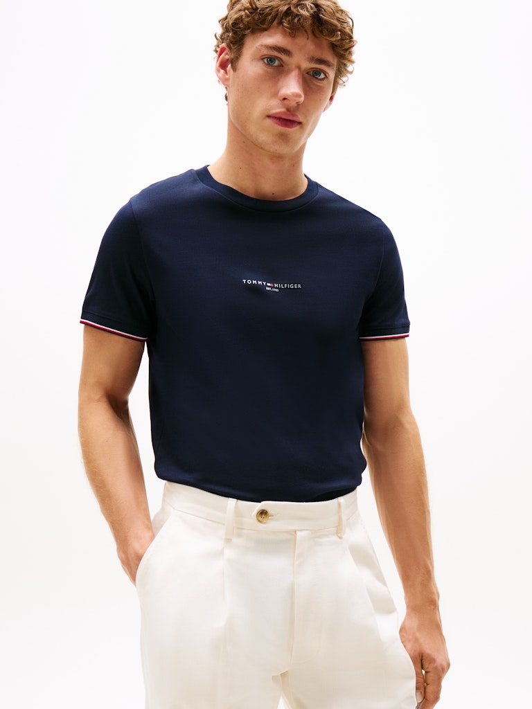 TH TOMMY LOGO TIPPED TEE - NAVY