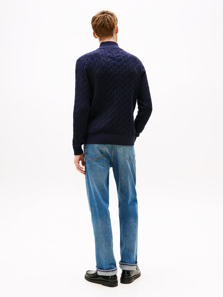 TH CLASSIC COTTON CABLE ZIP MOCK - NAVY