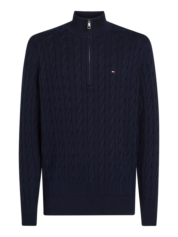 TH CLASSIC COTTON CABLE ZIP MOCK - NAVY