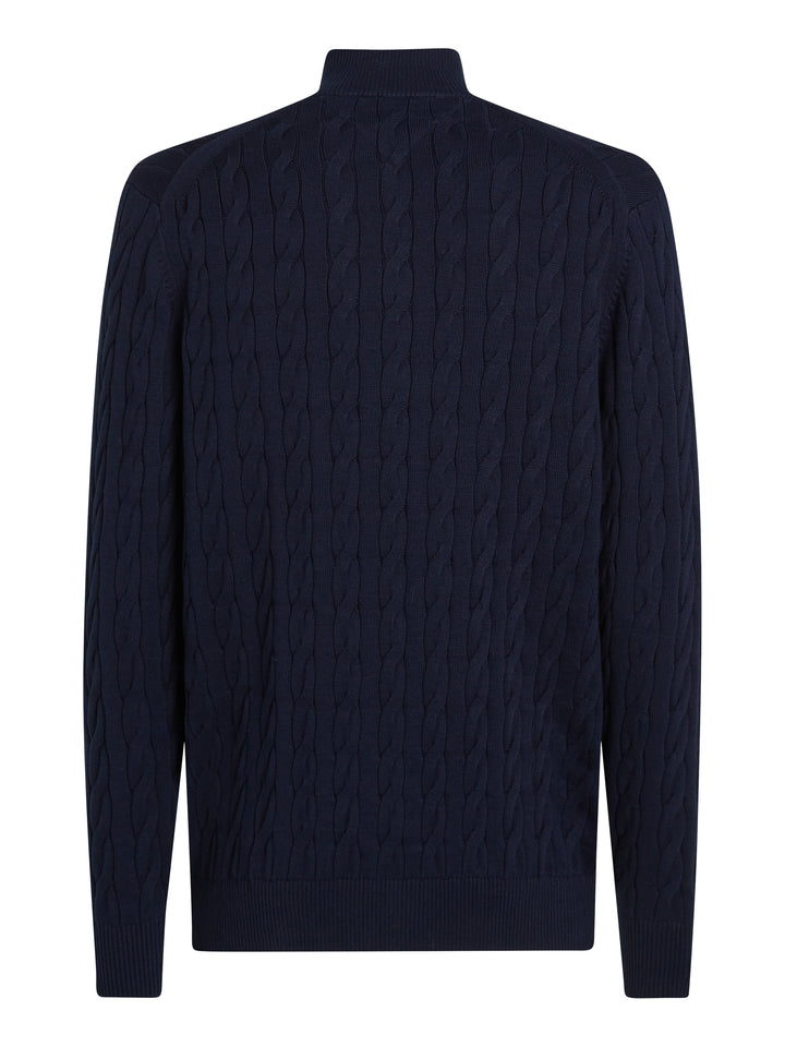 TH CLASSIC COTTON CABLE ZIP MOCK - NAVY