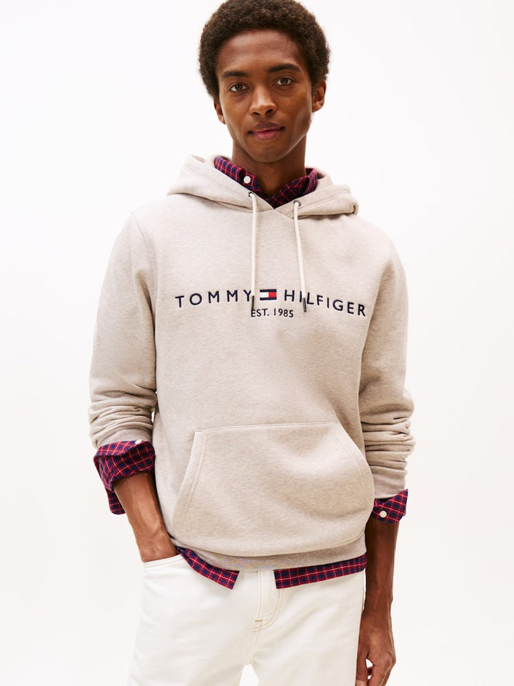 TH TOMMY LOGO HOODY - HEATHERED PEBBLE