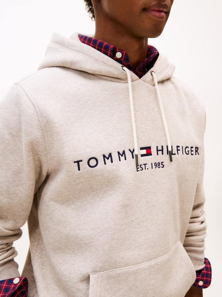 TH TOMMY LOGO HOODY - HEATHERED PEBBLE