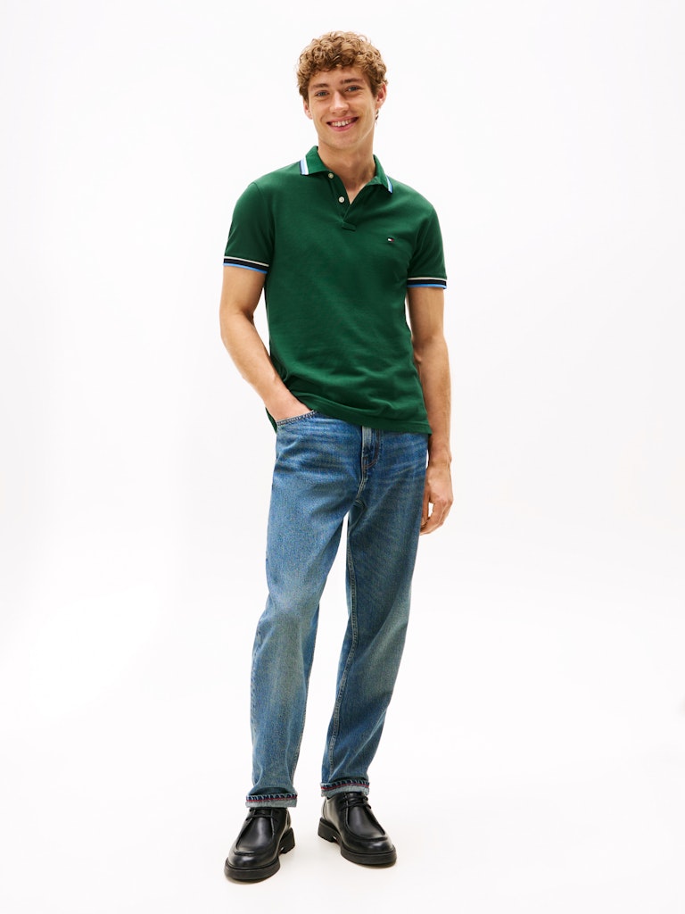 TOMMY HILFIGER CUFF INTEREST SLIM FIT POLO - GREEN