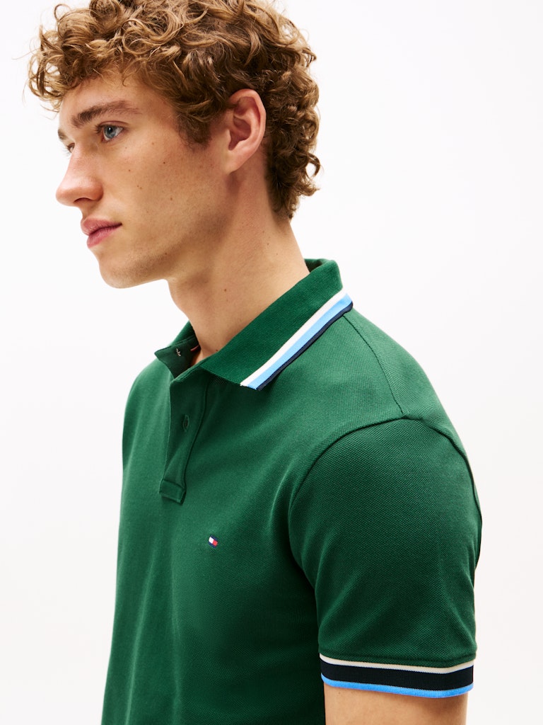 TOMMY HILFIGER CUFF INTEREST SLIM FIT POLO - GREEN