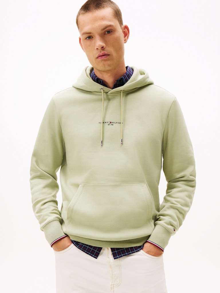 TH TOMMY LOGO TIPPED HOODY - EARTH SAGE