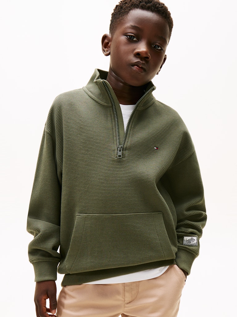 TH BOYS TEXTURE HALF ZIP SWEATSHIRT - GREEN