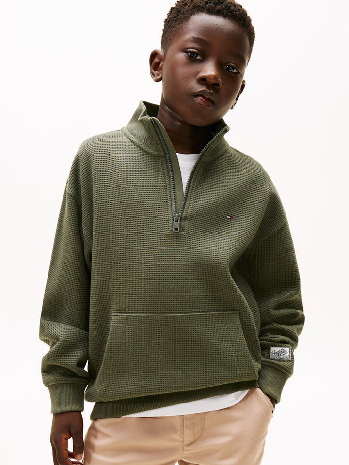 TH BOYS TEXTURE HALF ZIP SWEATSHIRT - GREEN