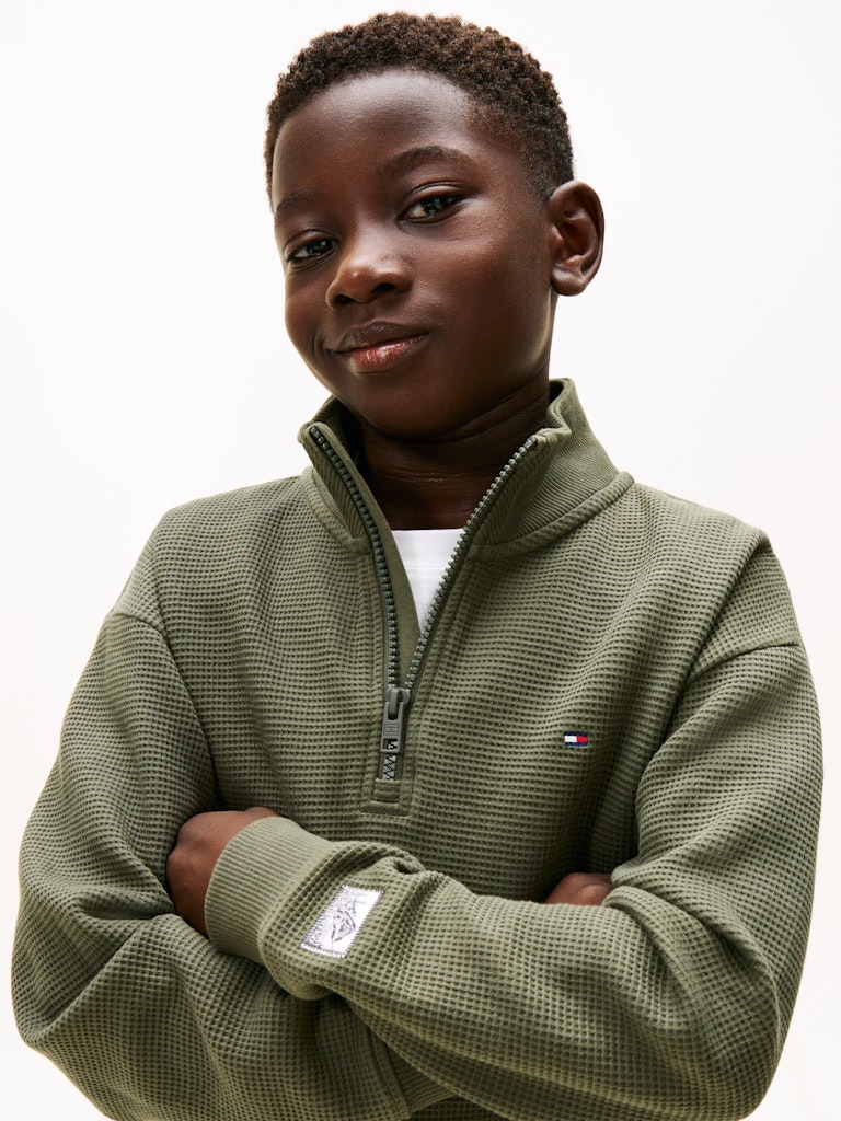 TH BOYS TEXTURE HALF ZIP SWEATSHIRT - GREEN