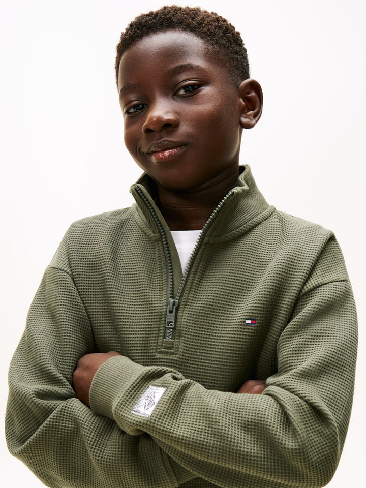 TH BOYS TEXTURE HALF ZIP SWEATSHIRT - GREEN