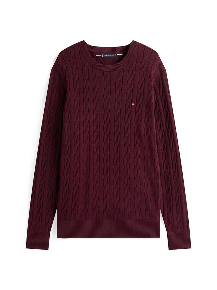 TH CLASSIC COTTON CABLE CREW NECK - BURGUNDY