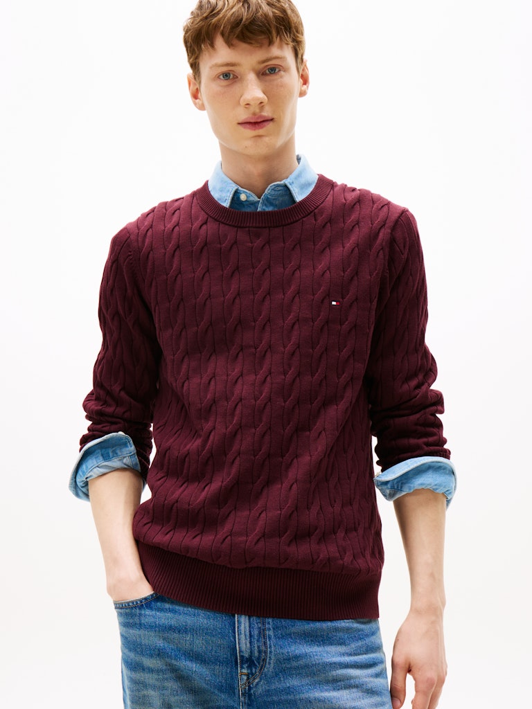 TH CLASSIC COTTON CABLE CREW NECK - BURGUNDY