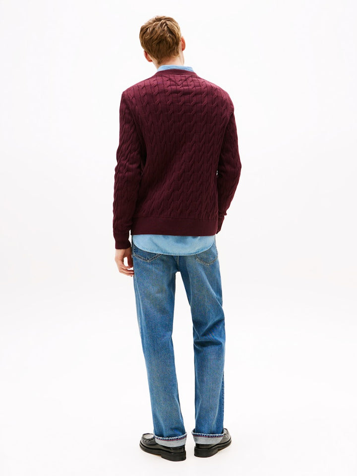 TH CLASSIC COTTON CABLE CREW NECK - BURGUNDY