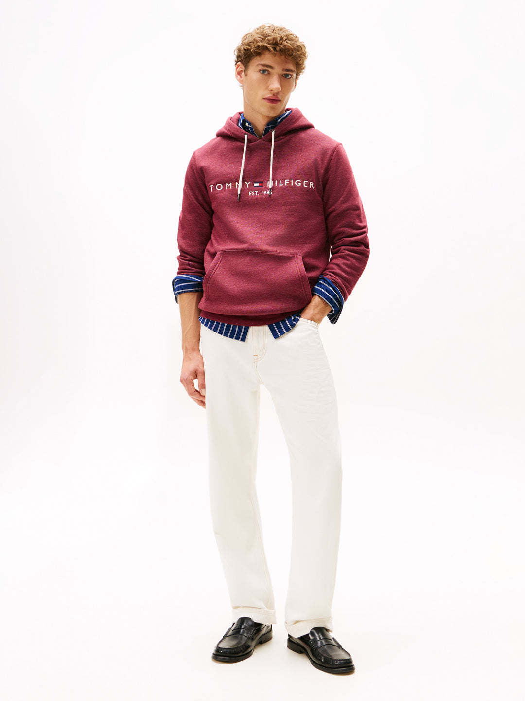 TH TOMMY LOGO HOODY - DEEP ROUGE HTR
