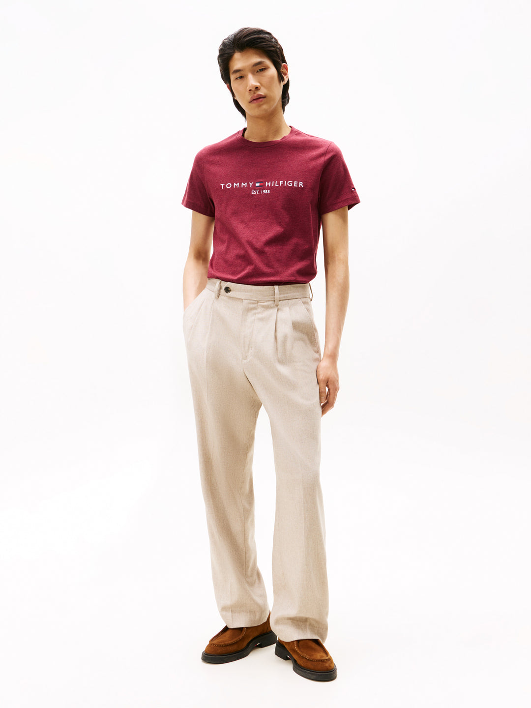 TH TOMMY LOGO TEE - DEEP ROUGE HEATHER